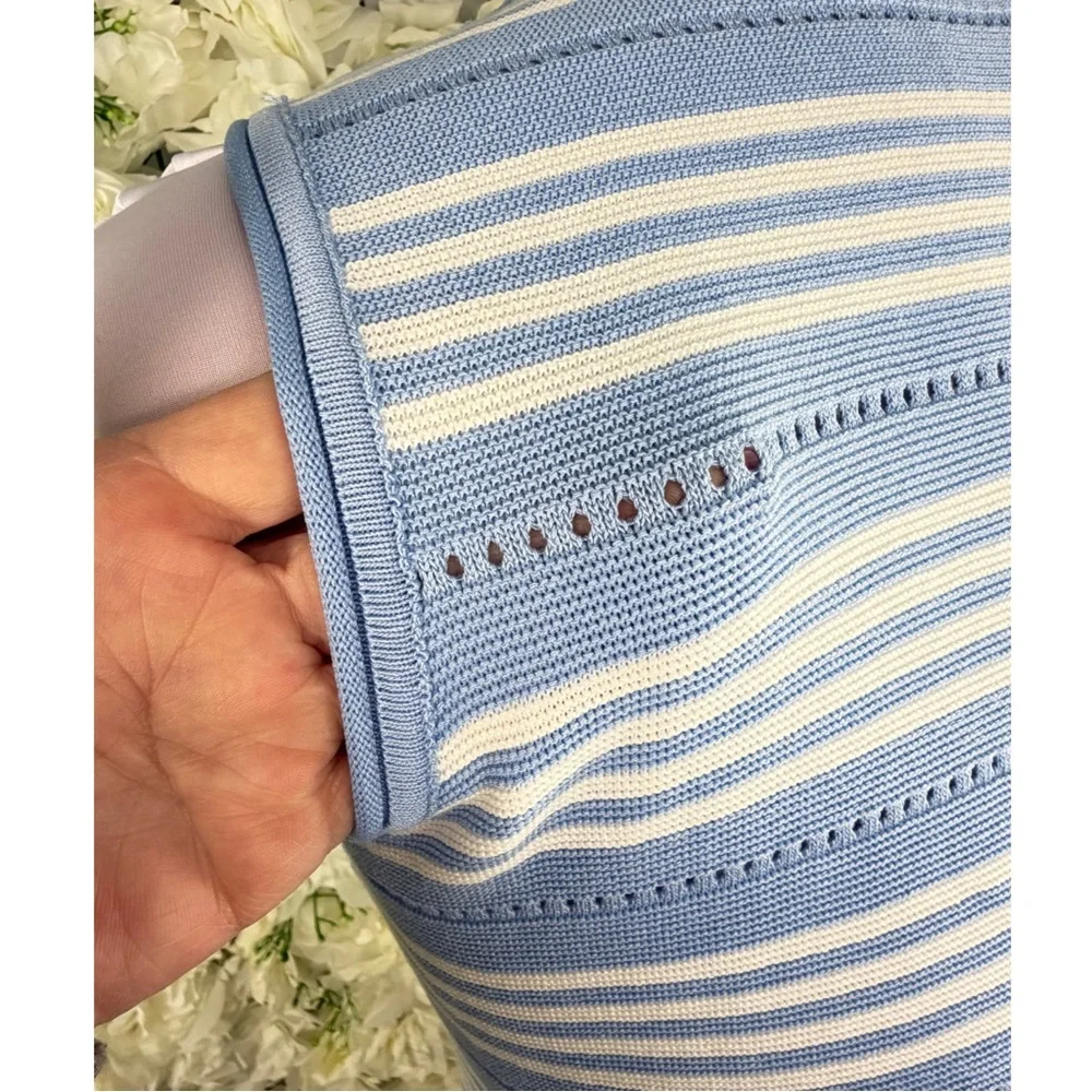 🌸 Light Blue & White Striped Knit Midi Dress | Size L 🌸 - Picture 5 of 11